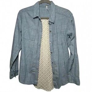 Blue Button-Up Shirt with Lace Detail
